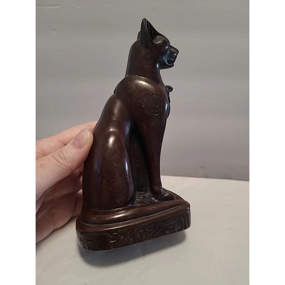 Vintage Carved Brown Bastet Egyptian Cat Figurine 6